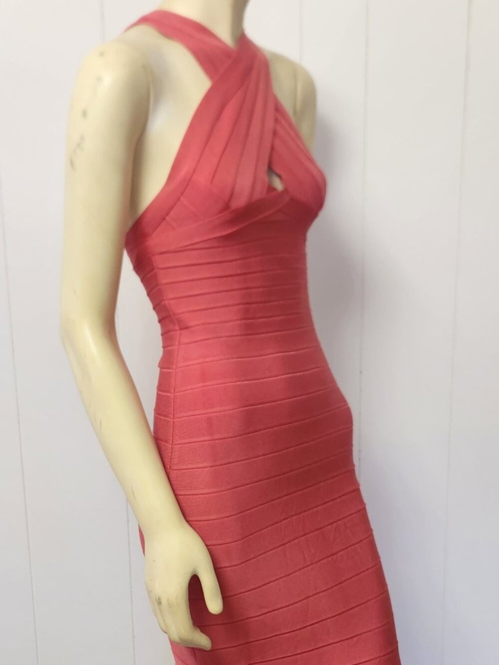 vintage bandage dress L coral sleeveless crossover like Leger